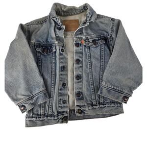 Vintage Orange Tab Levi's Kids Trucker Denim Jean Jacket Lightwash Grunge SZ 7